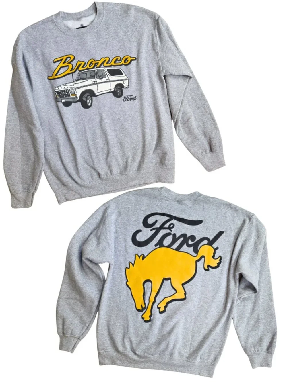Ford Bronco Heather Grey Graphic Crewneck Sweatshirt Double Sided Medium